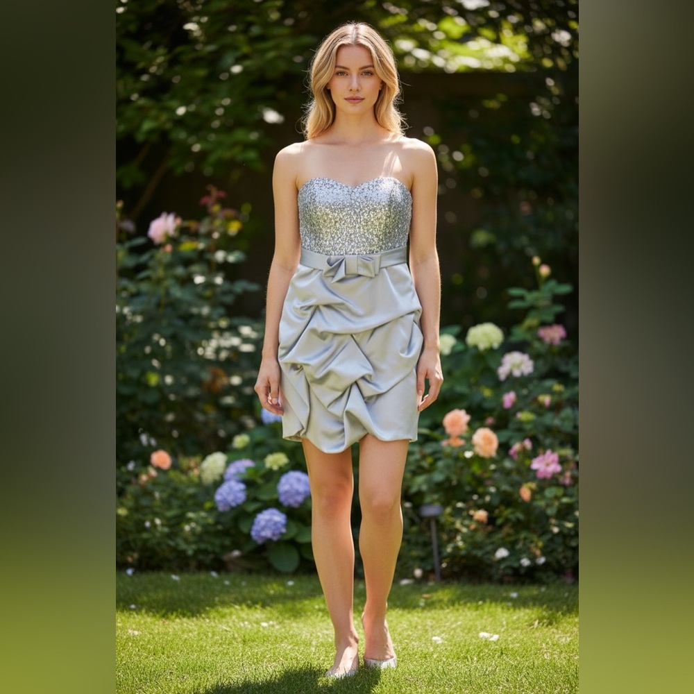 Silver Sequin Strapless Cocktail Dress Size L / 10–12 Party Prom